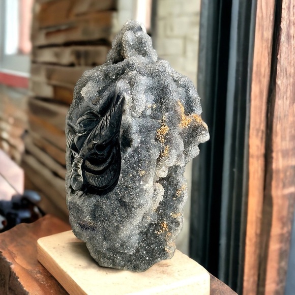 OOAK Natural Spirit Fairy Quartz Geode Hand Carved Owl Healing Crystal - Picture 3 of 4